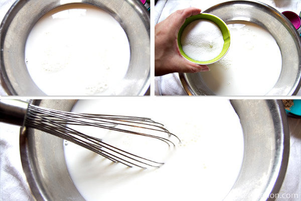 Combine milk and sugar and stir until sugar is dissolved.