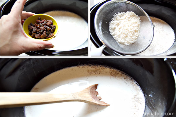 Add the raisins and rice to slow cooker. Stir to combine.