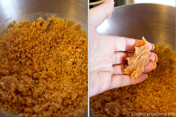 The dough will appear crumbly, but the heat of your hands will soften it up.