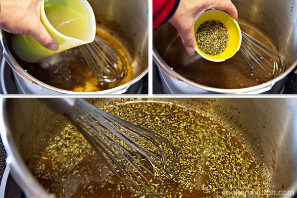 Add stock and spices.