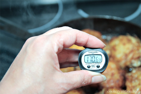 Flip the chicken again and check the temperature. It should be between 165 ºF and 170 ºF.