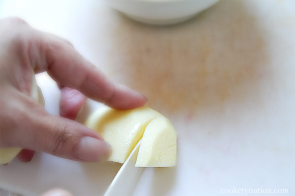 Peel and dice the apple.