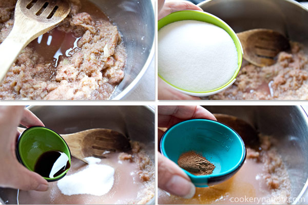 Add sugar, vanilla extract and apple pie spice.