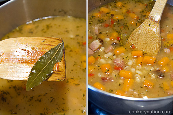 Remove the bay leaf. Stir and serve.