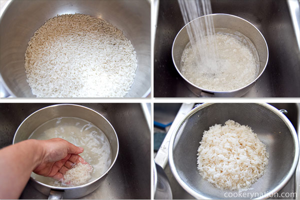 Rinse the rice well and drain.