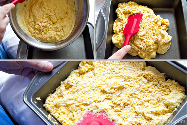 Pour batter into greased baking pan.