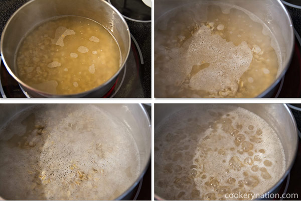 Place pan on stove over high heat and wait for the water to come to a boil. Allow the water to boil for a couple of minutes. Then turn the temperature down to medium. Stir occasionally and cook for 3-5 more minutes.