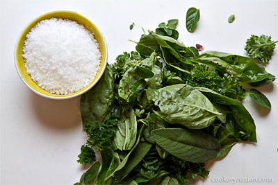 Gather your ingredients. Wash and dry the herbs.